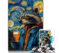 Night Sky Raccoon Jigsaw Puzzles for Adults Teenagers Jigsaws Puzzle,family Fun Games Is Ideal As A Gift for The Whole Family 50x75cm