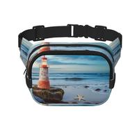 Night sky silhouette Fanny Pack for Women Men Fashion Waist Pack Adjustable Belt Bag for Workout Running Travelling Casual Waist Bag, Starfish Lighthouse Beach, One Size