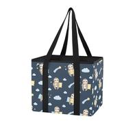 Night Sky Sloths Black pattern Reusable Foldable Grocery Tote Bag Heavy Duty Shopping Storage Bag with Reinforced Handles for Car Trunk Shopping
