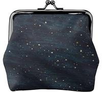 Night Sky Stars Midnight Blue Women's Leather Coin Purse, Small Change Pouch with Kiss-Lock Clasp Closure Buckle Wallet for Girl Gift