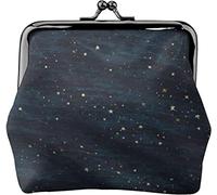 Night Sky Stars Midnight Blue Women's Leather Coin Purse, Small Change Pouch with Kiss-Lock Clasp Closure Buckle Wallet for Girl Gift