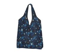 Night Sky Stars Print Reusable Grocery Bags Shopping Bags - Foldable Grocery Bag Tote Bag with Handles, Black, 2 PCS