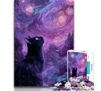 Night Sky-style Cat Adult Jigsaw Puzzles 1000,Learning Educational Toys Family Games with Matching Poster And Trivia Sheet 38x26cm