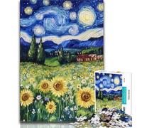 Night Sky Sunflower 1000 Piece Jigsaw Puzzles,Help The Brain Exercise Addictive Toys to Cultivate Patience Unique Challenge Game (75x50cm)
