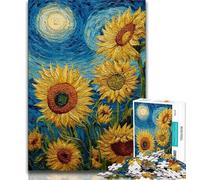Night Sky Sunflower Jigsaw Puzzles 1000 Pieces for Adults Teens,Stress Reliever Difficult Challenge Enhance Love between Couples (75x50cm)