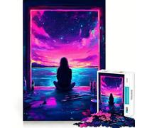 Night Sky Through Window 1000 Piece Jigsaw Puzzles for Teenagers Jigsaw Logic Ability Toy Soft Relax Accurate Cut Cherished Gift (38x26cm)