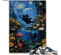 Night Sky Van Gogh's Cat 1000 Piece Jigsaw Puzzles for Adults, Learning Educational Toys Family Games with Matching Poster And Trivia Sheet (50x75cm)
