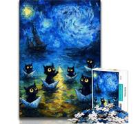 Night Sky Van Gogh's Cat Jigsaw Puzzles 1000 Pieces for Adults Teens,Help The Brain Exercise Addictive Toys to Cultivate Patience Parent-child Interaction 50x75cm