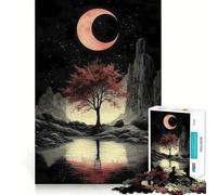 Night Sky with Red Moon Japanese Landscape Jigsaw Puzzles for Adults 1000 Pieces Brain Workout Toy Relaxing Fun Art Assembly (38x52cm)