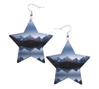 Night Sky With Stars And Mountain Lake Leather Star Shaped Earrings Fashion Accessories Lightweight Festivals Parties Everyday Life