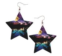 Night Sky With Trees Leather Star Shaped Earrings Fashion Accessories Lightweight Festivals Parties Everyday Life