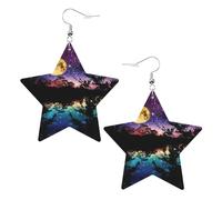 Night Sky With Trees Leather Star Shaped Earrings Fashion Accessories Lightweight Festivals Parties Everyday Life