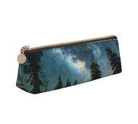 Night Sky With Trees Print Leather Pencil Case Zipper Pencil Multifunctional Stationery Bags