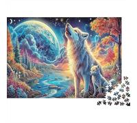 Night Sky Wolf 1000 Pieces Paper Jigsaw Puzzle for Adults Thick Eco Material Forest Wolves Brain Game Relaxing Home Decor 38x26cm/1000pcs