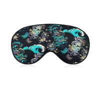 Night Sleep Mask,BlockLight Soft Eye Shade Cover,Comfortable Sleeping Eye Mask Cover for Airplane Travel Yoga Nap Compatible with Japanese Cool Ocean Wave Black Gold Dragon