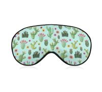 Night Sleep Mask,BlockLight Soft Eye Shade Cover,Comfortable Sleeping Eye Mask Cover for Airplane Travel Yoga Nap Compatible with Watercolor Mint Green Cactus Flowers