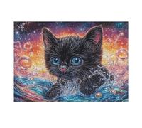 Night Starry Black Cat 300 Pieces Jigsaw Puzzles Animal Pet Doll For Men Educational Decompression Adults Anxiety Memory Care Mothers Valentines Gift Eco Friendly Material 300 PCS