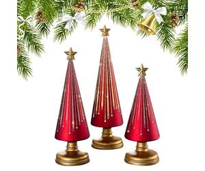 Night Starry Christmas Trees - 3 Pieces Christmas Tree Resins Decoration, Holiday Table Ornament, Home Décor Decorative Tree Set | Party Supplies for School Apartment Holiday Home Party Car
