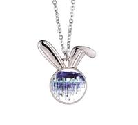night starry modern city watercolor Rabbit Necklace Pendant Bunny Animal Jewelry Gift