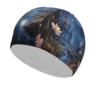 Night Stars and Flowers Swim Cap for Women Men Swimming Hat Bath Waterproof Pool Caps for Long Thick Curly Hair