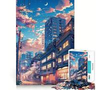 Night Street Japan Anime Hard Jigsaw Puzzle for Adults 1000 Pieces Solid Logic Toy Simple Fun Precision Cut (38x26cm)