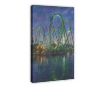 Night-time Amusement Park Roller Coaster Canvas Poster Bedroom Decor Landscape Office Room Decor Gift 20x30inch(50x75cm)