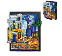 Night Time Café Terrace 3D Wall Art Building Set, 2678 Pieces Architectural Seaside Paintings Mural Models With Frames, Wall Art Adults Construction Bricks Kit, Creative Home Decor & Art Lover Gifts