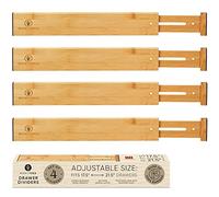 Night Tree Expandable Bamboo Drawer Dividers - Spring-Loaded Wooden Organizers for Clothes, Kitchen Utensils, Bathroom, and Dresser Drawers (18" to 20")