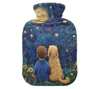 Night Under The Blue Stars Moon Cute hot Water Bottle with Soft Cover, 2L Water Bag for Hot and Cold Therapies, Arthritis, bolsas para agua Caliente