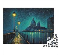 Night Venice Canal Sturdy 1000 Piece Jigsaw Puzzle for Adults Lamp-lit Bridge by Night Cityscape Premium Vibrant Challenging Stress Relief Game 52x38cm/1000pcs