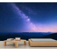 Night View 3D Wallpaper, Starry Sky Wall Mural, Mountain Range Murals for Renters Living Room Bedroom Corridor TV Background Decor - 250x175cm
