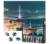 Night View Jigsaw Puzzles for Adults 1000 Pieces, Airplane on the Runway Preparing to Take Off Puzzles 1000 Piece, Difficult Impossible Challenges, 19.5 x 27.5 Inch