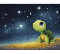 Night View Latch Hook Craft Kits,Green Turtle Looking up at The Stars,Doormat Carpet Making Kits,Interlocking Hook Rug Gift Packing DIY for Teenager/Adults with Printed Canvas,90x120cm