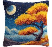 Night View Latch Hook Kit for Adults,Four Seasons Trees Under The Starry Sky,DIY Latch Hook Cushion,Cross Stitch Embroidery Cushion Making Kits Home Decor,17x17in