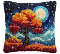 Night View Latch Hook Kit for Adults,Four Seasons Trees Under The Starry Sky,DIY Latch Hook Cushion,Cross Stitch Embroidery Cushion Making Kits Home Decor,17x17in