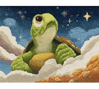 night view Latch Hook Kits Rugs,Green turtle looking up at the stars,Handmade Self Knotting Set,Tapestry Kits For Adults,Cushion Latch Hook Rug Pre-Printed Pattern Craft For Adults,80x115cm