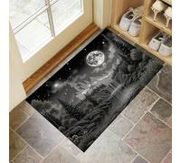Night View Of Forest And Mountains Thin Door Mats Indoor 60 x 120 cm, Non Slip Front Mat, Tranquil Valley Low Profile Inside Entrance Rug, Easy to Clean for Entryway Bedroom Kitchen, Charcoal Gray