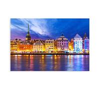 Night View of Stockholm City Canvas Painting Poster Prints Wall Art Picture Home Decorations Unframe-style 20x30inch(50x75cm)