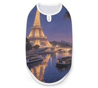 Night View of The Eiffel Tower in Paris Dog Shirt for Small Medium, Breathable Pet Vest Sleeveless Dog Cat T-Shirt, Soft Stretchy Fabric & UV Protection, All-Season Pet Clothes for Walking