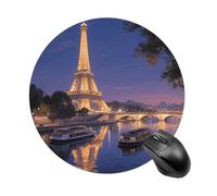 Night View of The Eiffel Tower in Paris Round Mouse Pad, Cute Non-Slip Rubber Base Desk Mat, Funny Small Mousepad for Office & Gaming, Decorative Computer Accessories for Home Office Desk 7.8 Inch