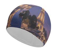 Night View of The Eiffel Tower in Paris Swim Cap High Elasticity Anti Slip Waterproof Comfortable Swim Hat Bathing Cap for Men Women