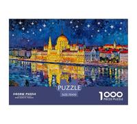 Night View of The Hungarian Parliament Building Wooden Jigsaw Puzzle Waterproof 1000 Piece Puzzles for Adults Challenging And Brainteasing Games