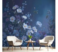 Night View Of The Mysterious Garden Wallpaper Mural 200x140cm Wall Art Print Fantasy Flowers And Plants Silk Wallpaper Stickers Wall Mural Decoration for Living Room, Renter, Office, Dark Blue