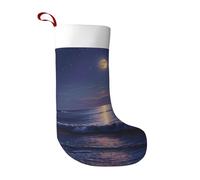 Night view of the sea Plush Christmas Stocking 18 Inch Soft Fabric Xmas Sock with Hanging Loop for Fireplace Tree Home Decoration