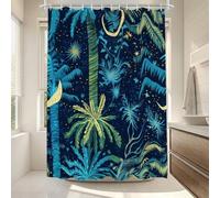 Night View Shower Curtain 100x130cm Polyester Fabric Bath Curtains Waterproof Machine Quick-Drying Bathroom Curtains Weighted Hem Hooks Rings Bathtub Wet Room Accessories (Coconut Trees) ZO-879