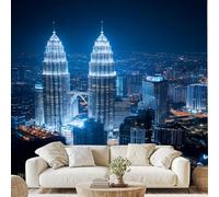 Night View Wall Paper, Kuala Lumpur Wallpaper, 300x210 cm, City Skyscraper Wall Decals, Non-Woven for Bedroom Living Room, Peel and Stick Mural Decoration zo196a