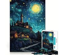 Night Village Under Starry Sky 1000 Pieces Jigsaws Adults Puzzles Gifts Think Game Leisure Fun Quality Edge Lovely Present (38x26cm)