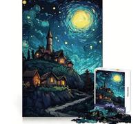 Night Village Under Starry Sky Jigsaw Puzzles for Adults 1000 Piece Mind Puzzle Slow Enjoy Image Assembly Perfect Present (38x52cm)