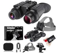 Night Vision Binoculars Head Mounted with 3D Vision Effect, 8X Zoom Completely Independent Adjust 4K HD Video Recording Infrared Binocular for Long-Distance Wildlife Observation, 32G Card