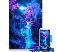 Night Waterfall with Cherry Blossoms Hard Jigsaw Puzzle for Adults 1000 Pieces Memory Lift Easy Leisure Image Assembly Artistic Gift (38x52cm)